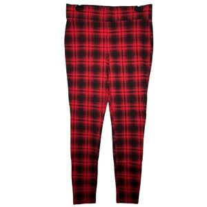 LOFT Red Black Plaid Leggings Pants Women's Size M